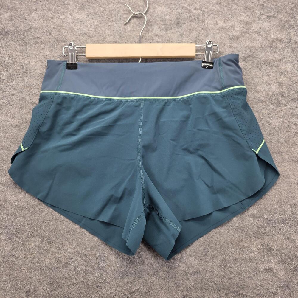Athleta Shorts Womens Medium Teal Gray Run With It Short Lined Mesh Zip Pocket